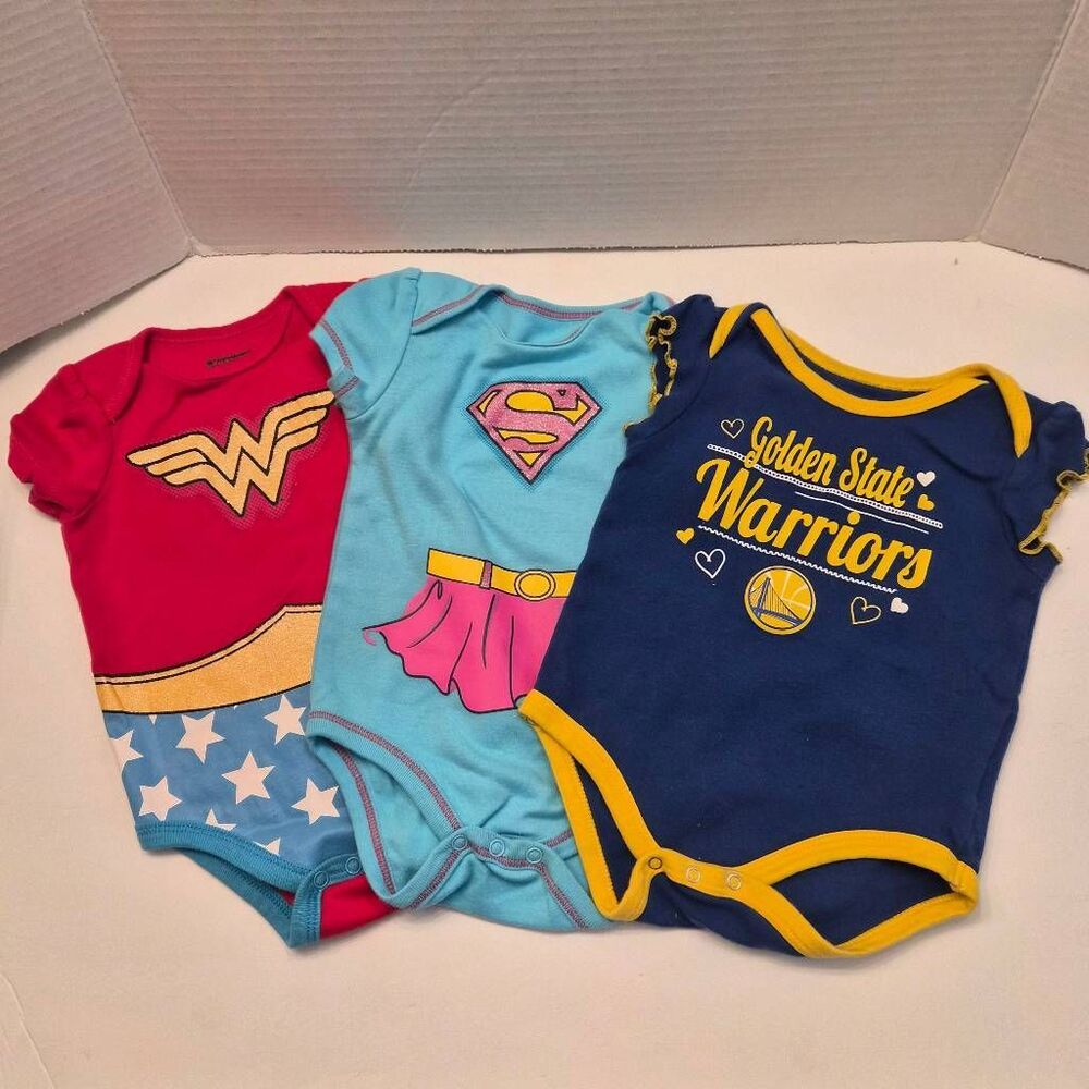 6/9 month Girls Superhero & NBA Warriors Wonder Woman Supergirl Basketball